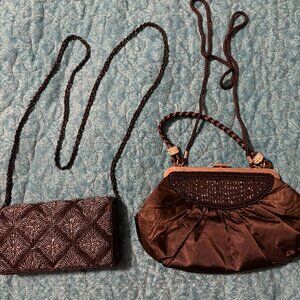 Lot of 2 Black Shoulder/Clutch Bags includes Katy Landry Satin Bag & Beaded One
